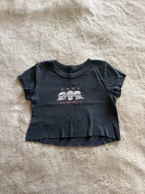 Brandy Melville John Gamt Black Graphic Crop Tee New York Skull star print S
